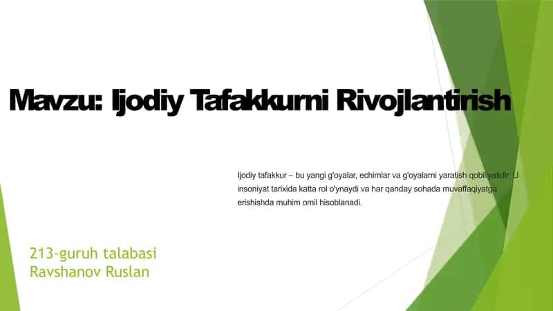 Ijodiy Tafakkurni Rivojlantirish