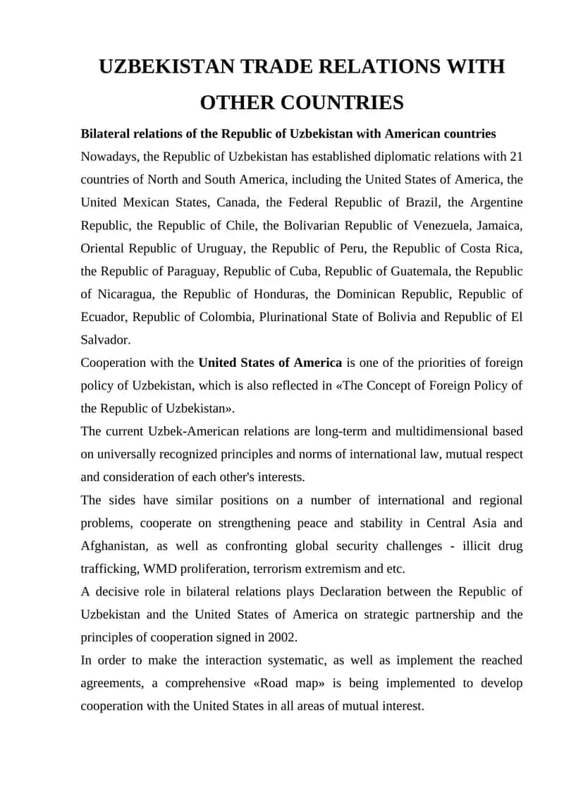 Uzbekistan Trade Relations with American Countries