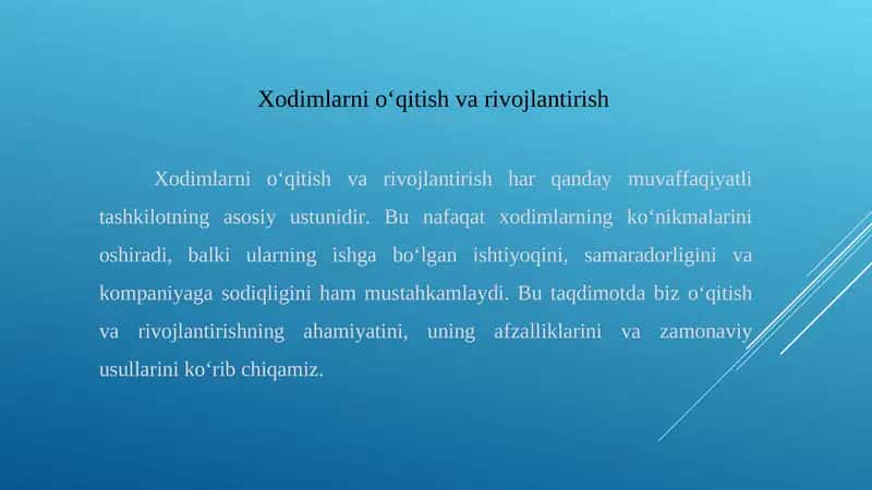 Xodimlarni o‘qitish va rivojlantirish