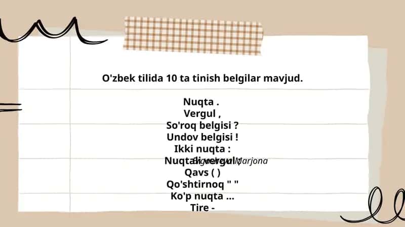 O'zbek tilida 10 ta tinish belgilar
