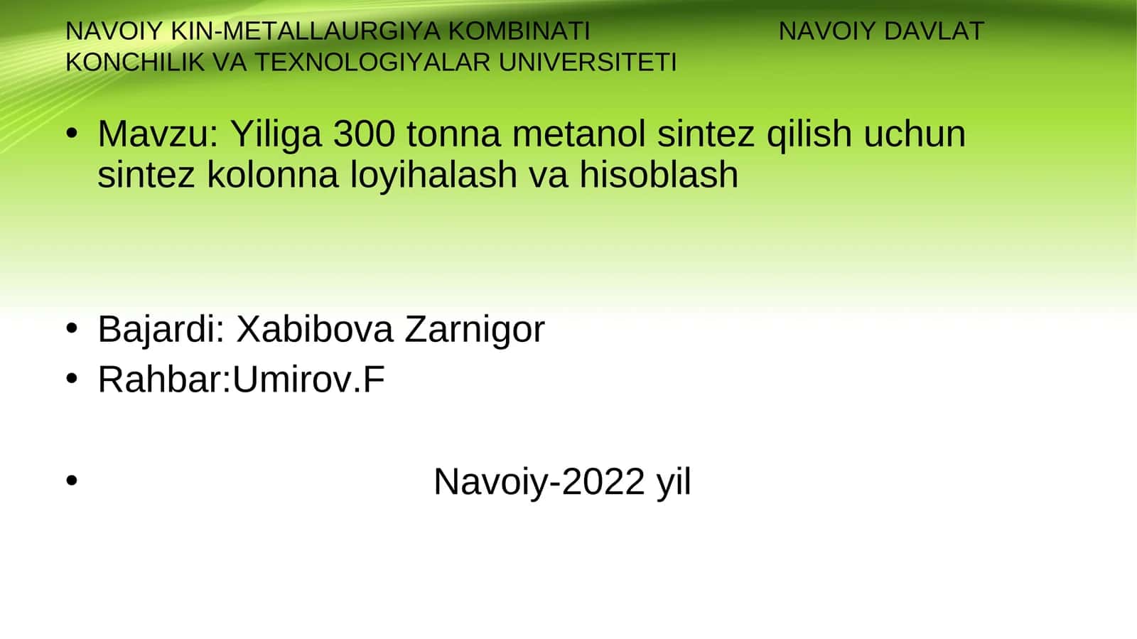 Sintez kolonna loyihalash va hisoblash