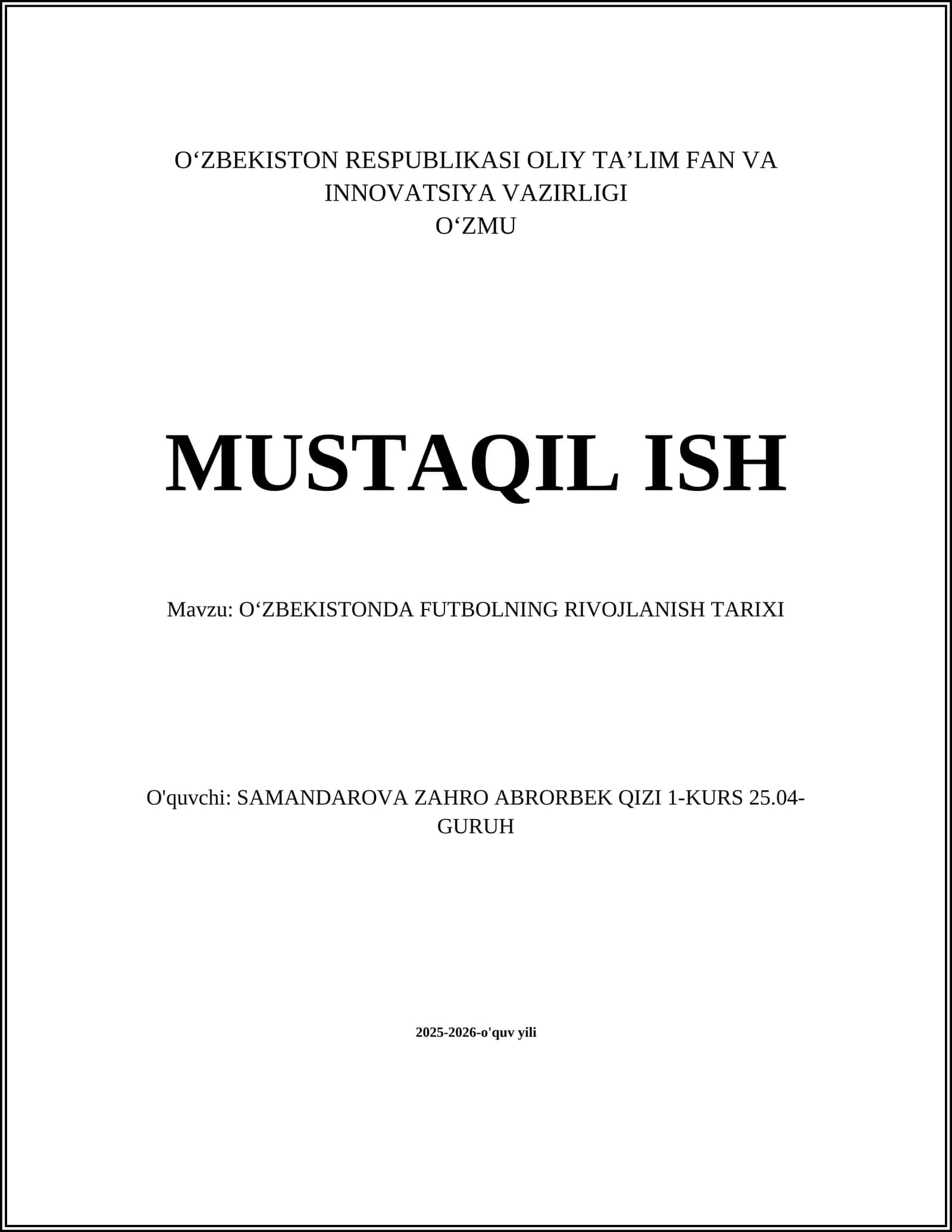 OʻZBEKISTONDA FUTBOLNING RIVOJLANISH TARIXI