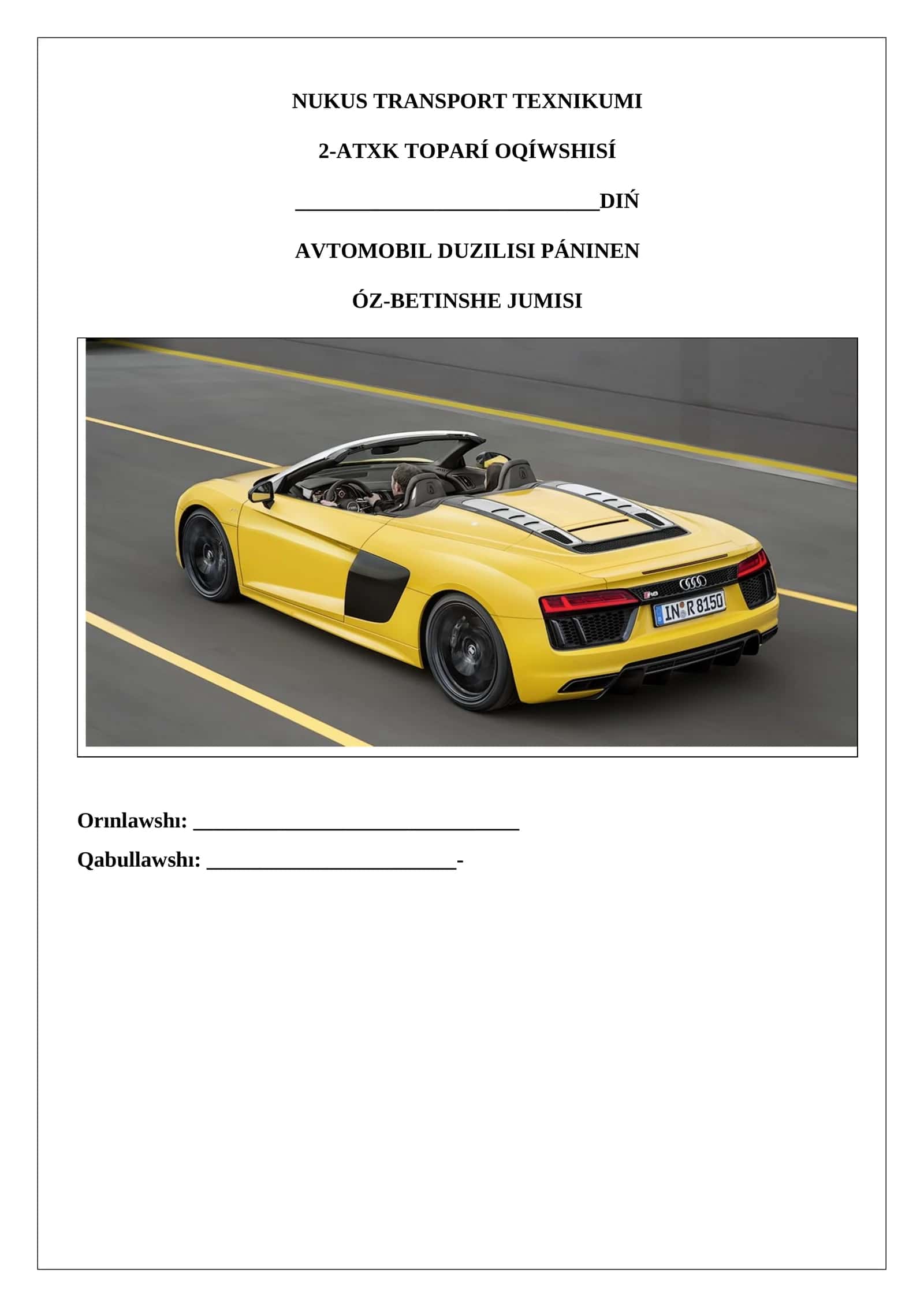 Audi R8 avtomobilnıń ishki hám sırtqı duzilisi