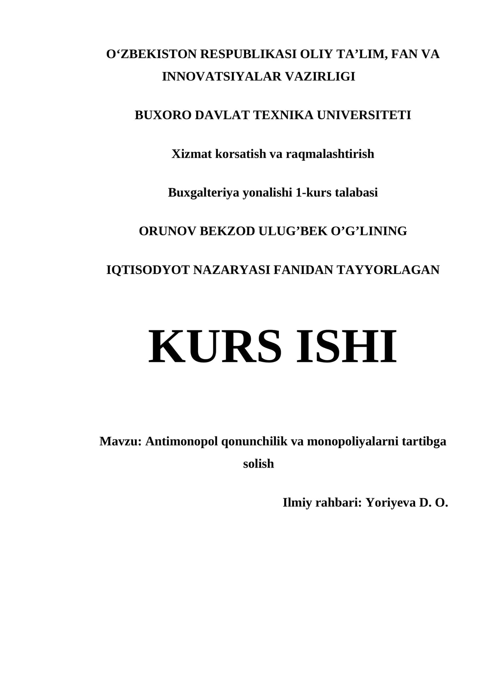 Antimonopol qonunchilik va monopoliyalarni tartibga solish
