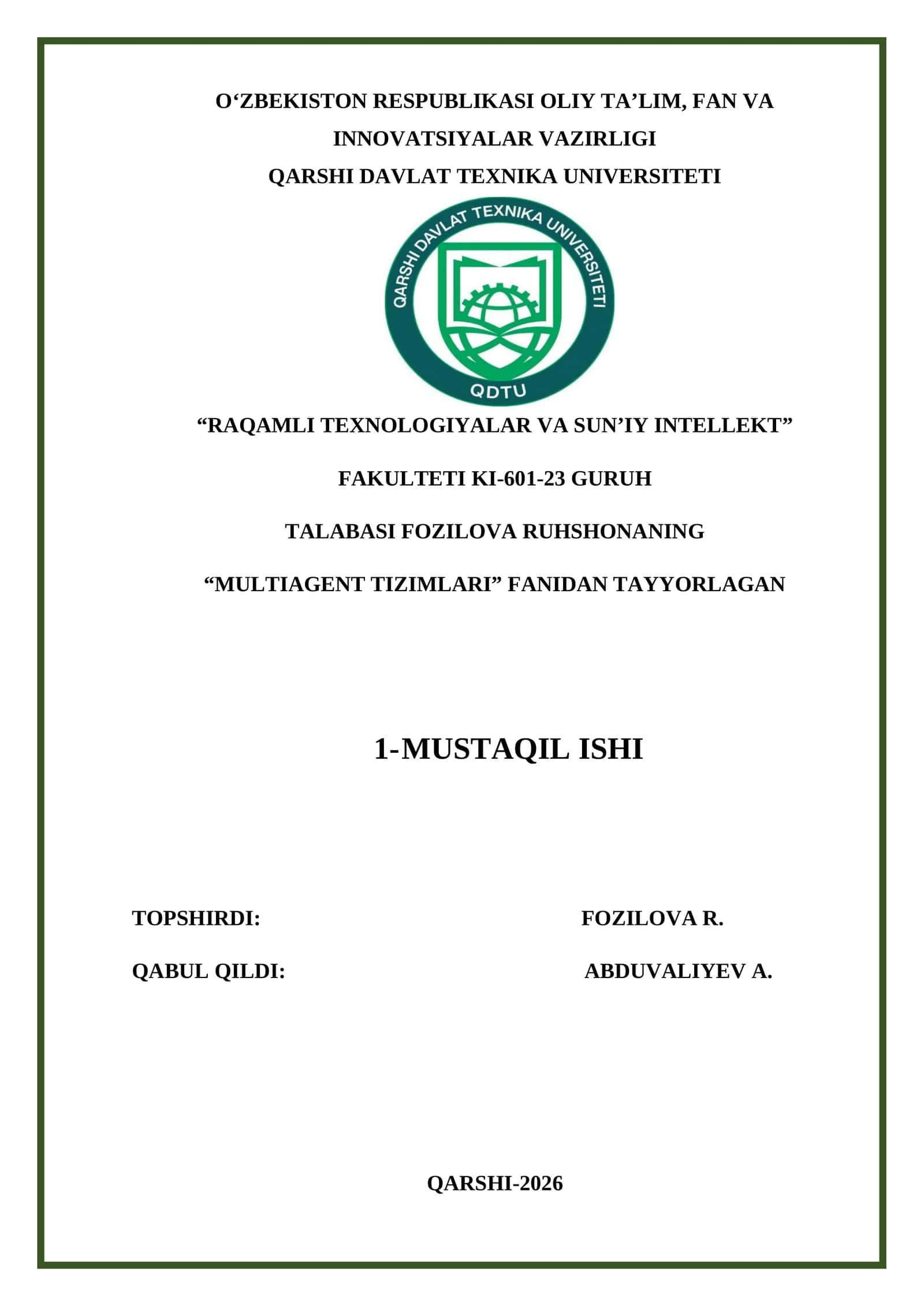 Multiagent tizimlari muammolari va ularning yechimlari