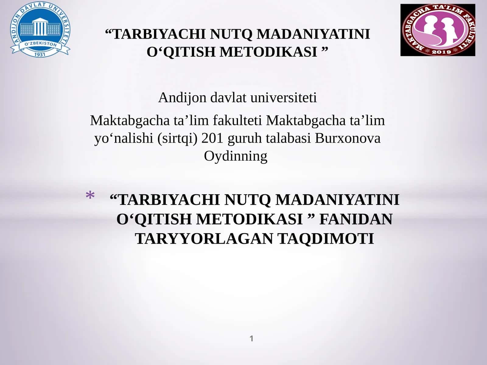 TARBIYACHI NUTQ MADANIYATINI O‘QITISH METODIKASI