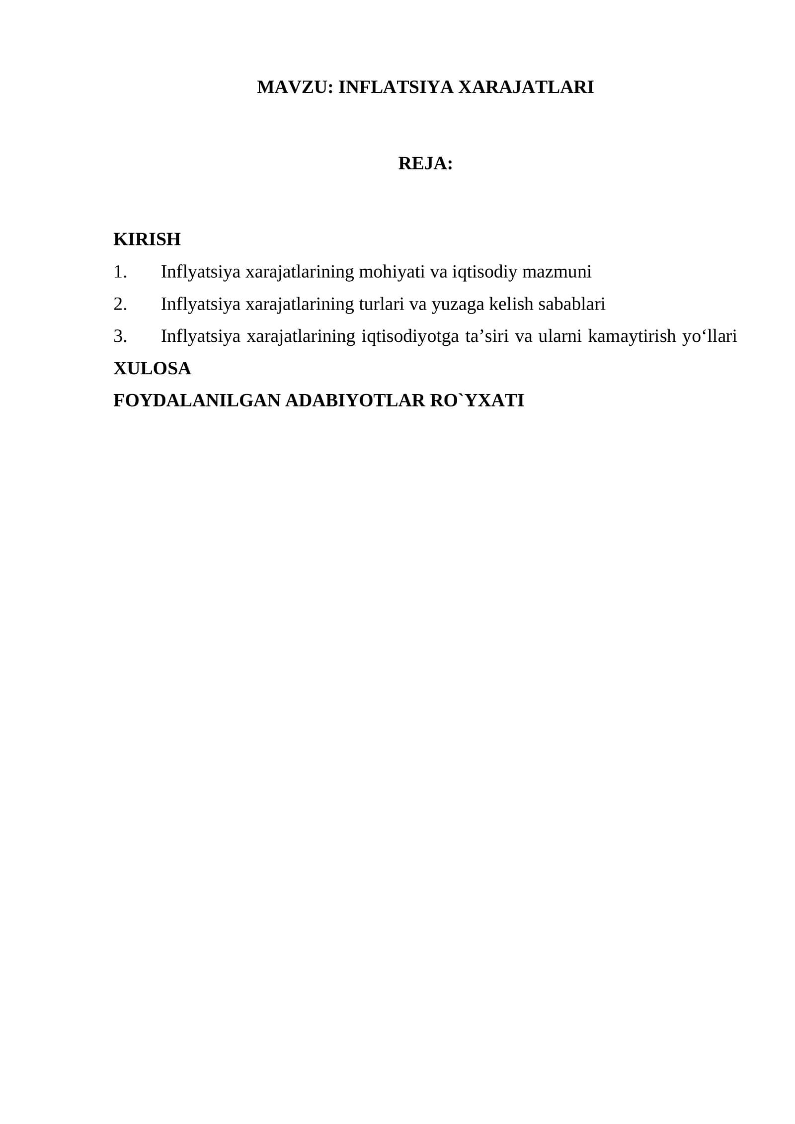 INFLATSIYA XARAJATLARI