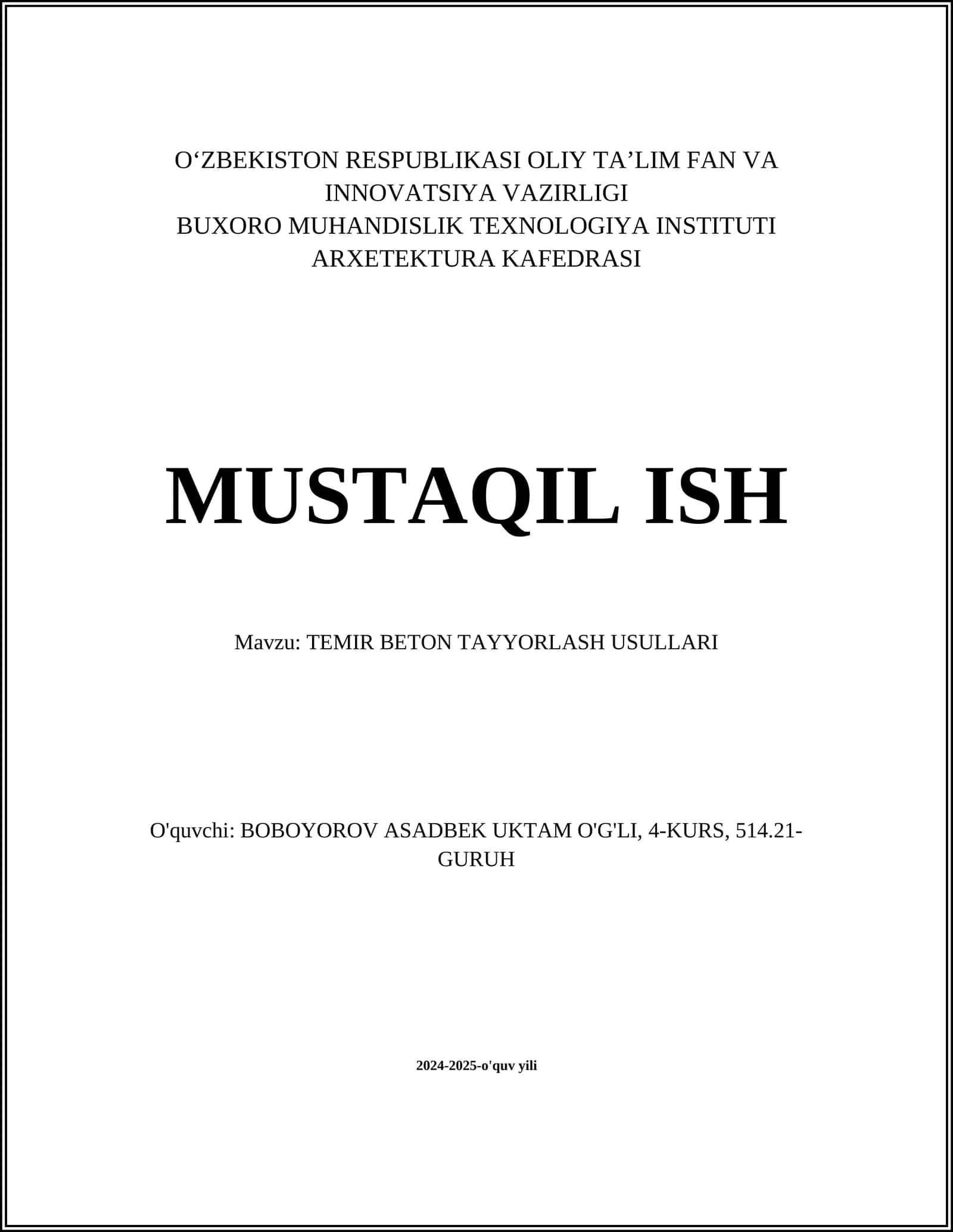 TEMIR BETON TAYYORLASH USULLARI
