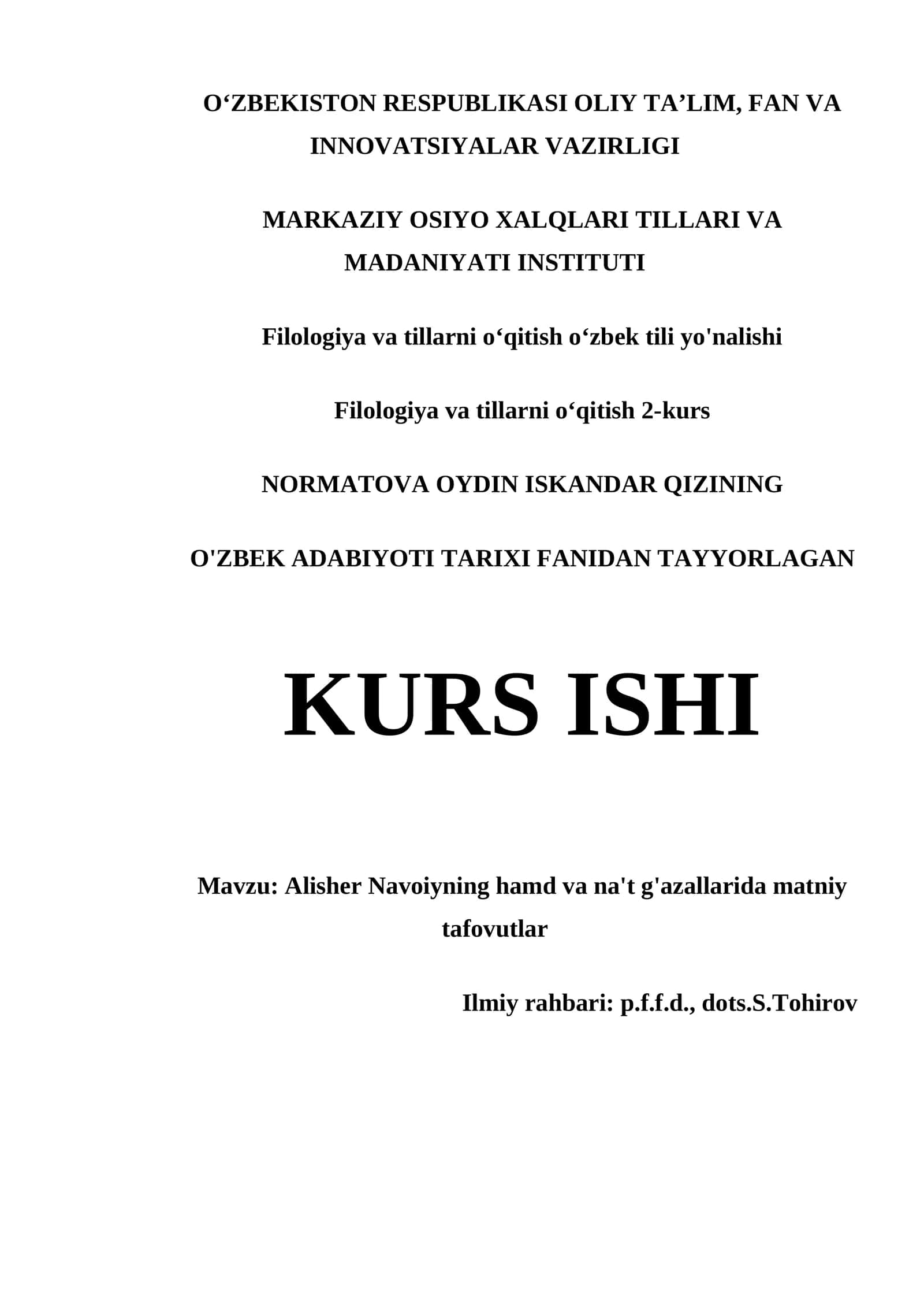 Filologiya va tillarni oʻqitish 2-kurs