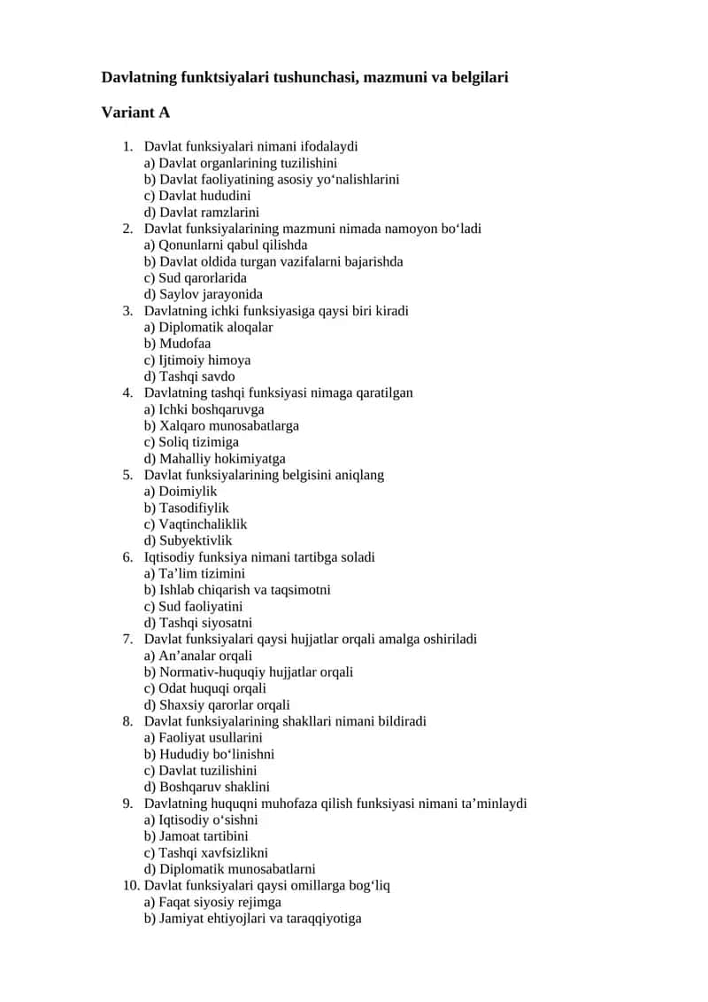 Davlatning funktsiyalari tushunchasi, mazmuni va belgilari
