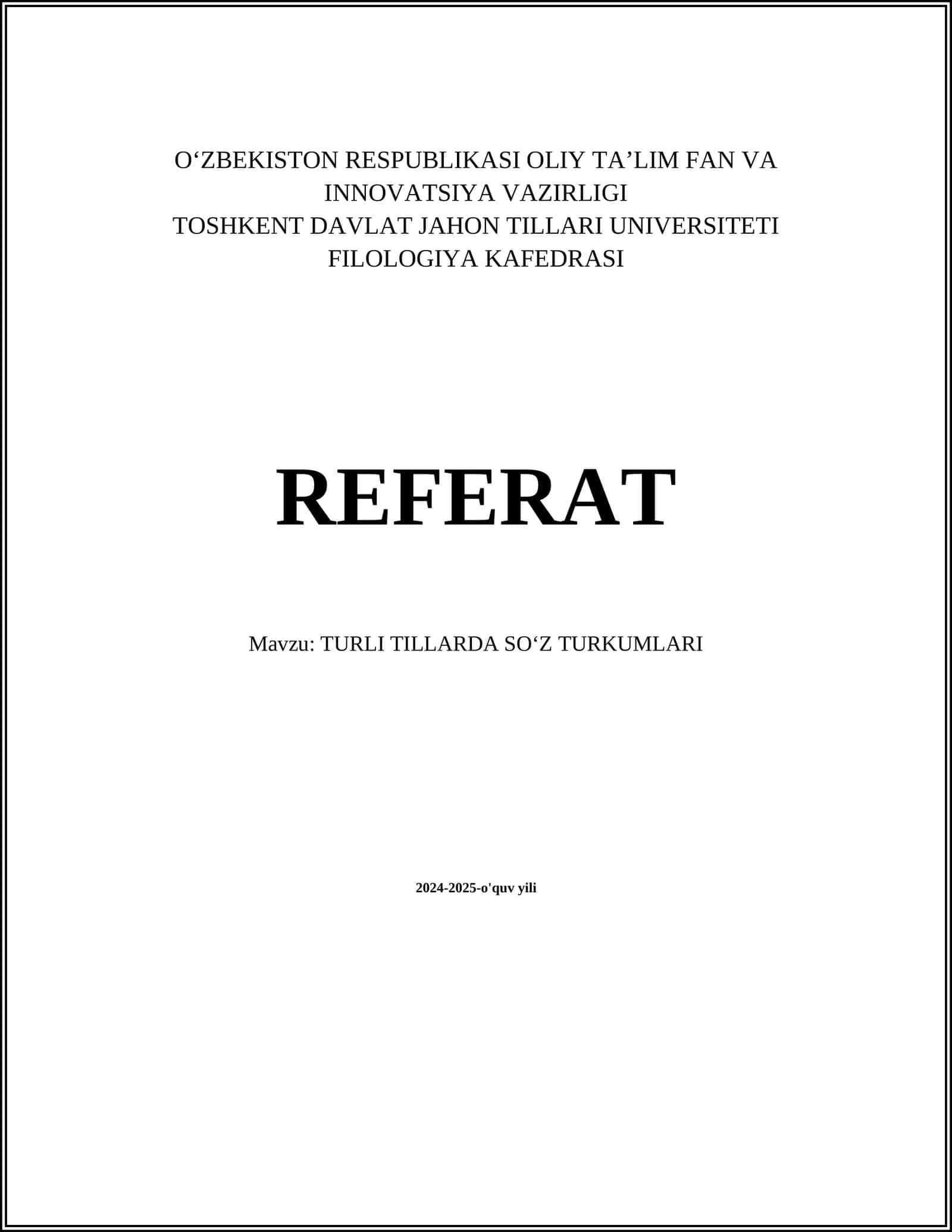 TURLI TILLARDA SOʻZ TURKUMLARI