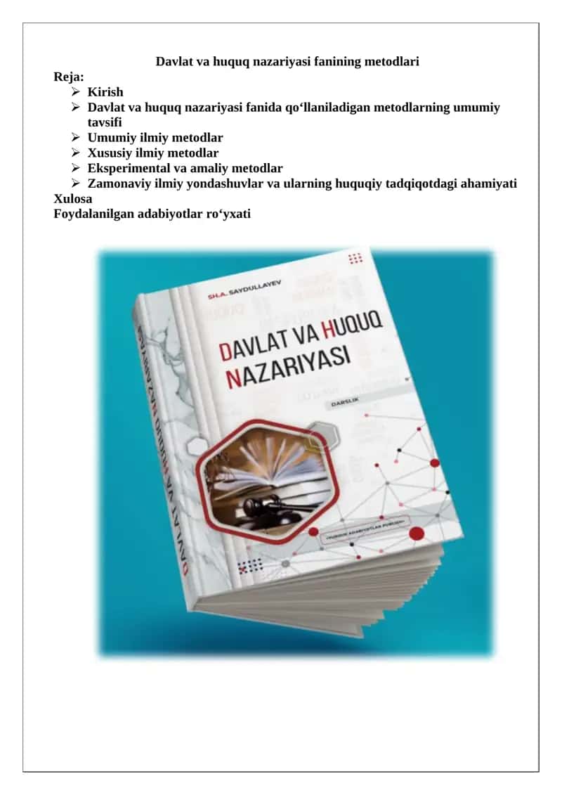 Davlat va huquq nazariyasi fanining metodlari