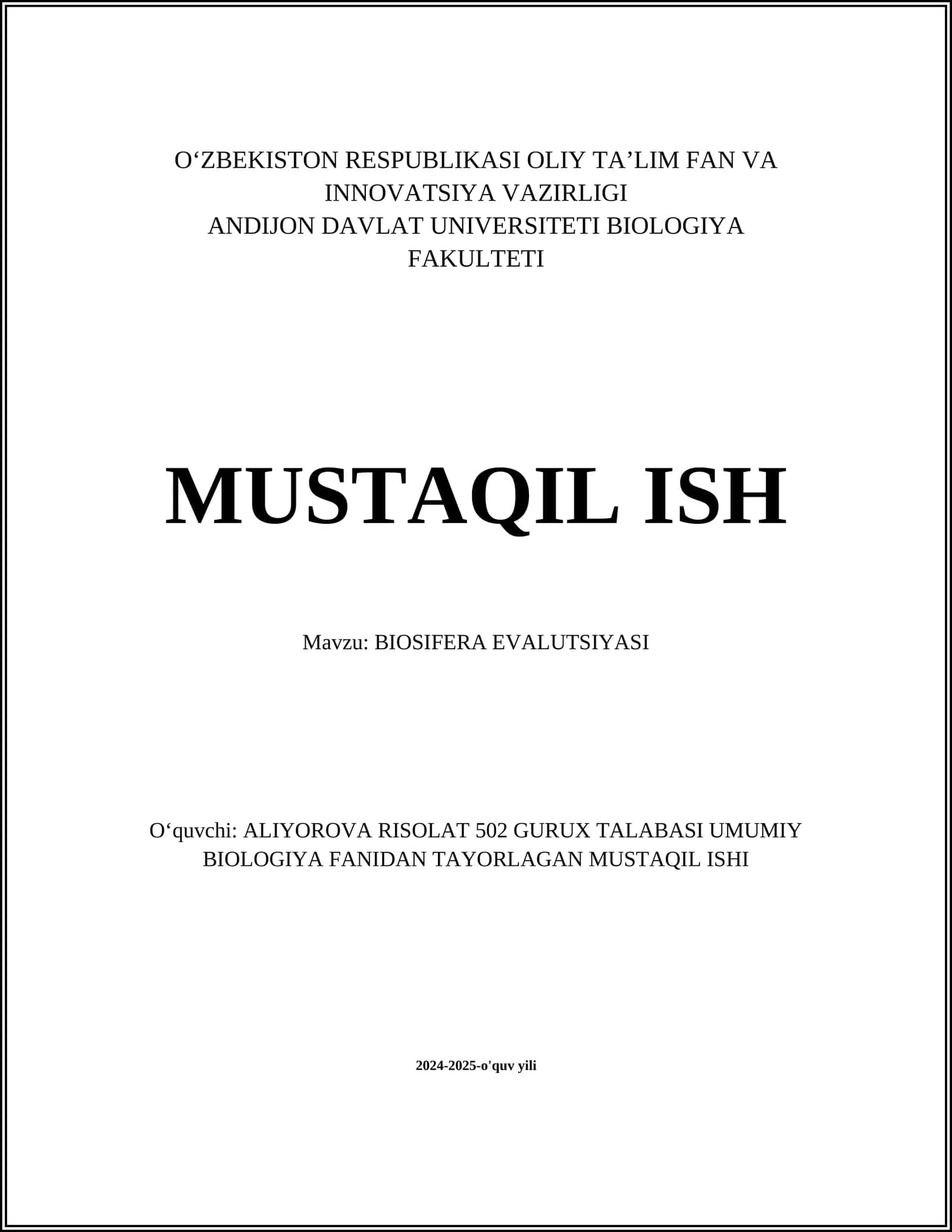 BIOSIFERA EVALUTSIYASI