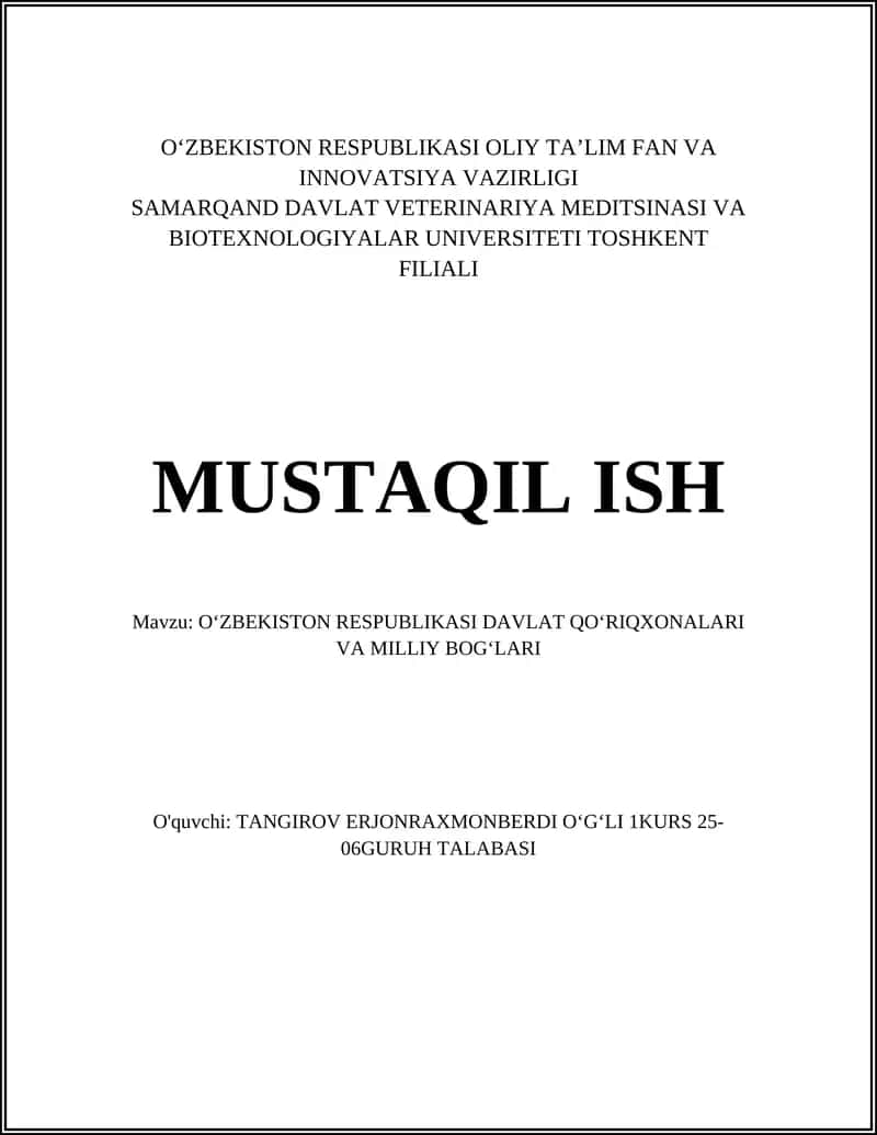 O'zbekiston Respublikasi Davlat Qo'riqxonalari va Milliy Bog'lari