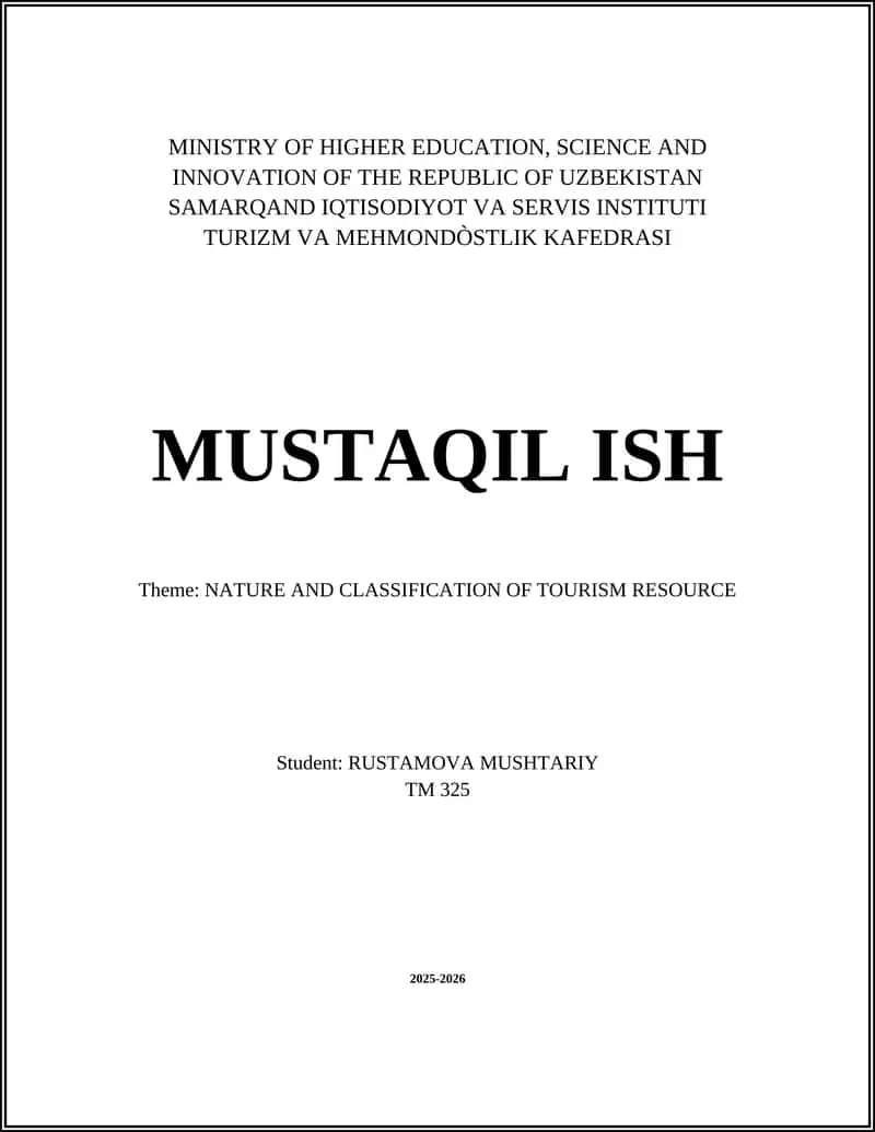 NATURE AND CLASSIFICATION OF TOURISM RESOURCE