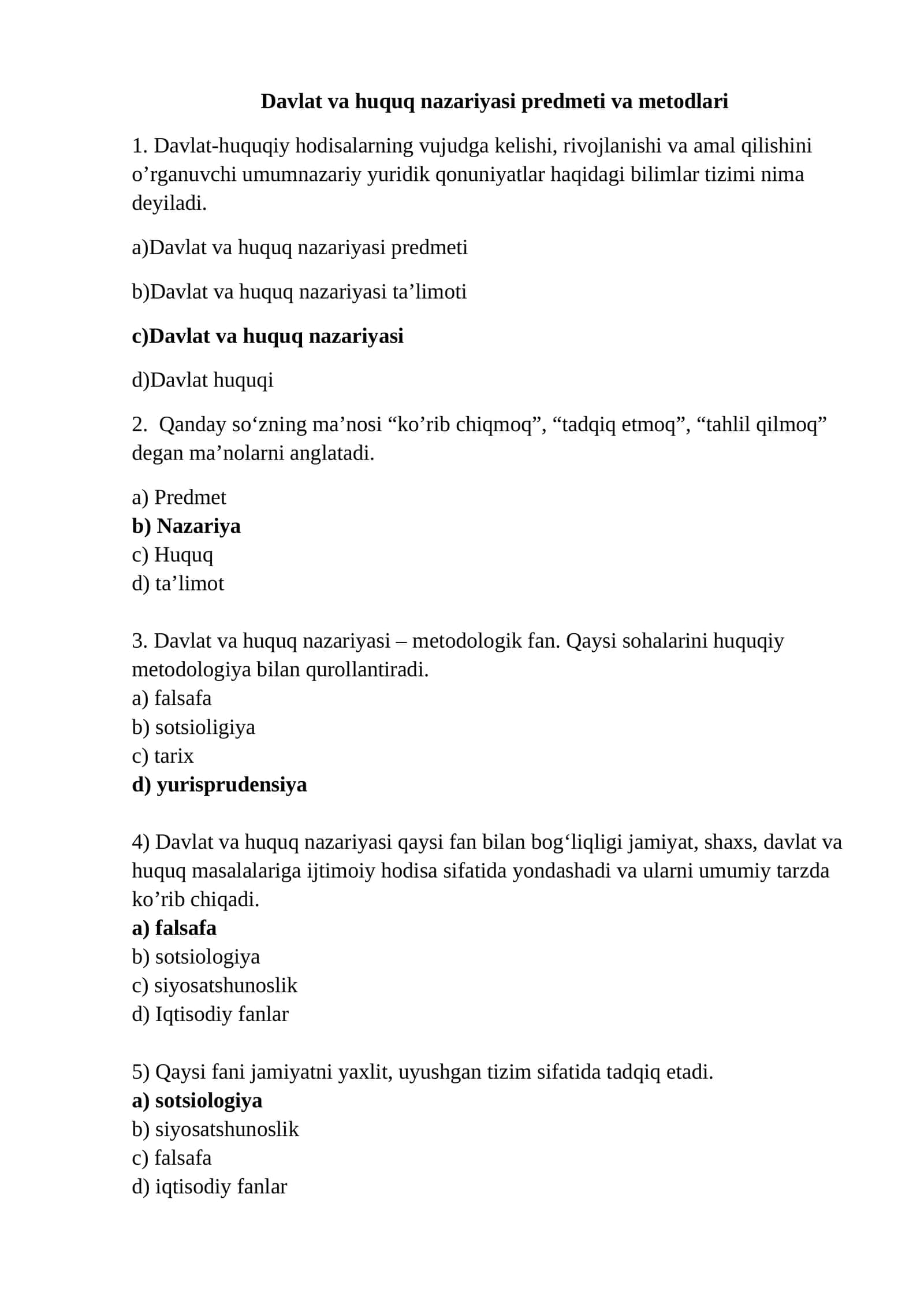 Davlat va huquq nazariyasi predmeti va metodlari