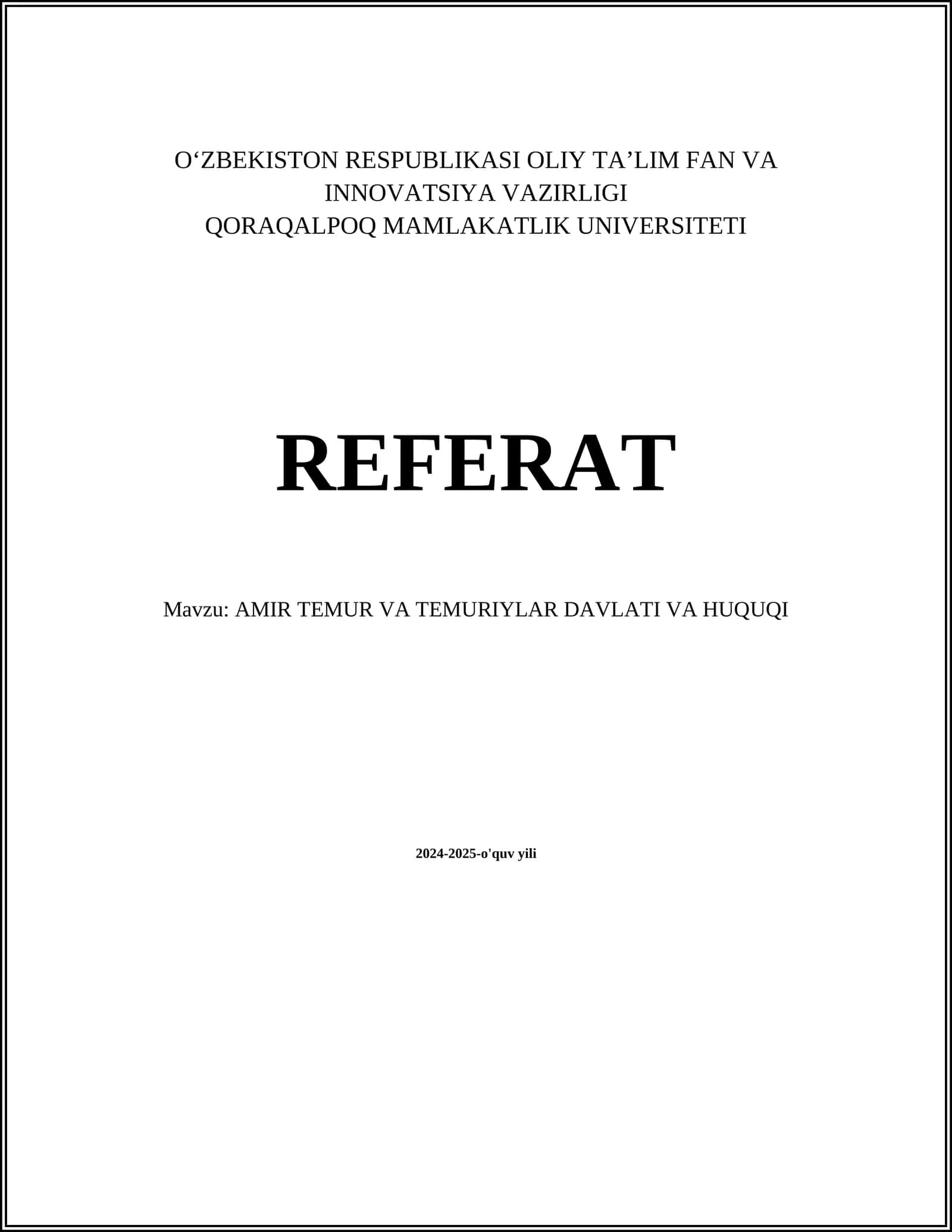 Amir Temur va Temuriylar Davlati va Huquqi