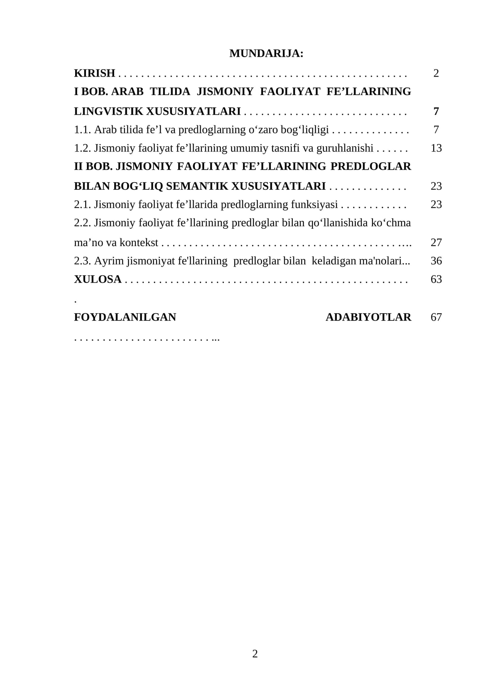 ARAB TILIDA JISMONIY FAOLIYAT FE’LLARINING LINGVISTIK XUSUSIYATLARI