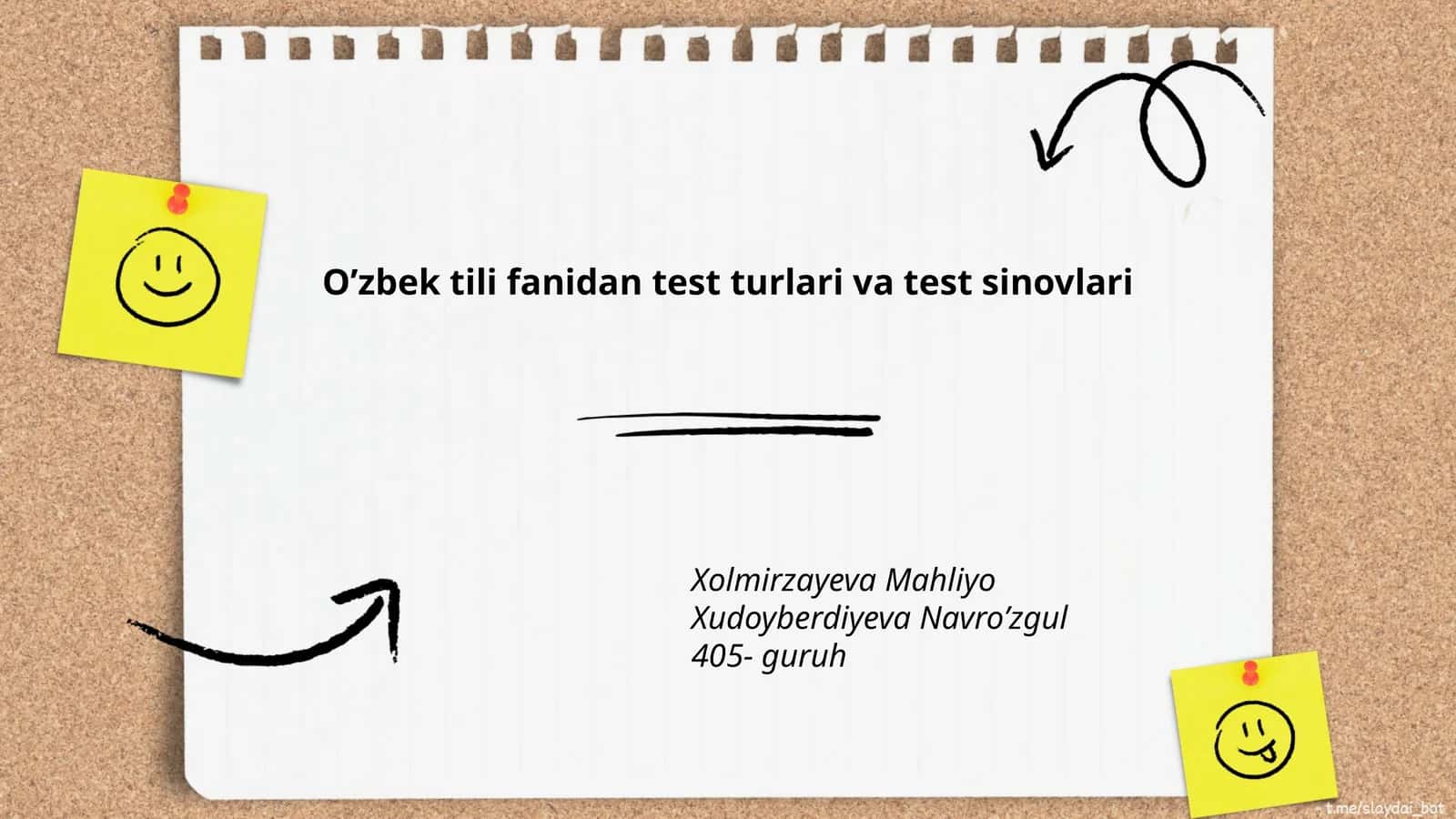 O’zbek tili fanidan test turlari va test sinovlari