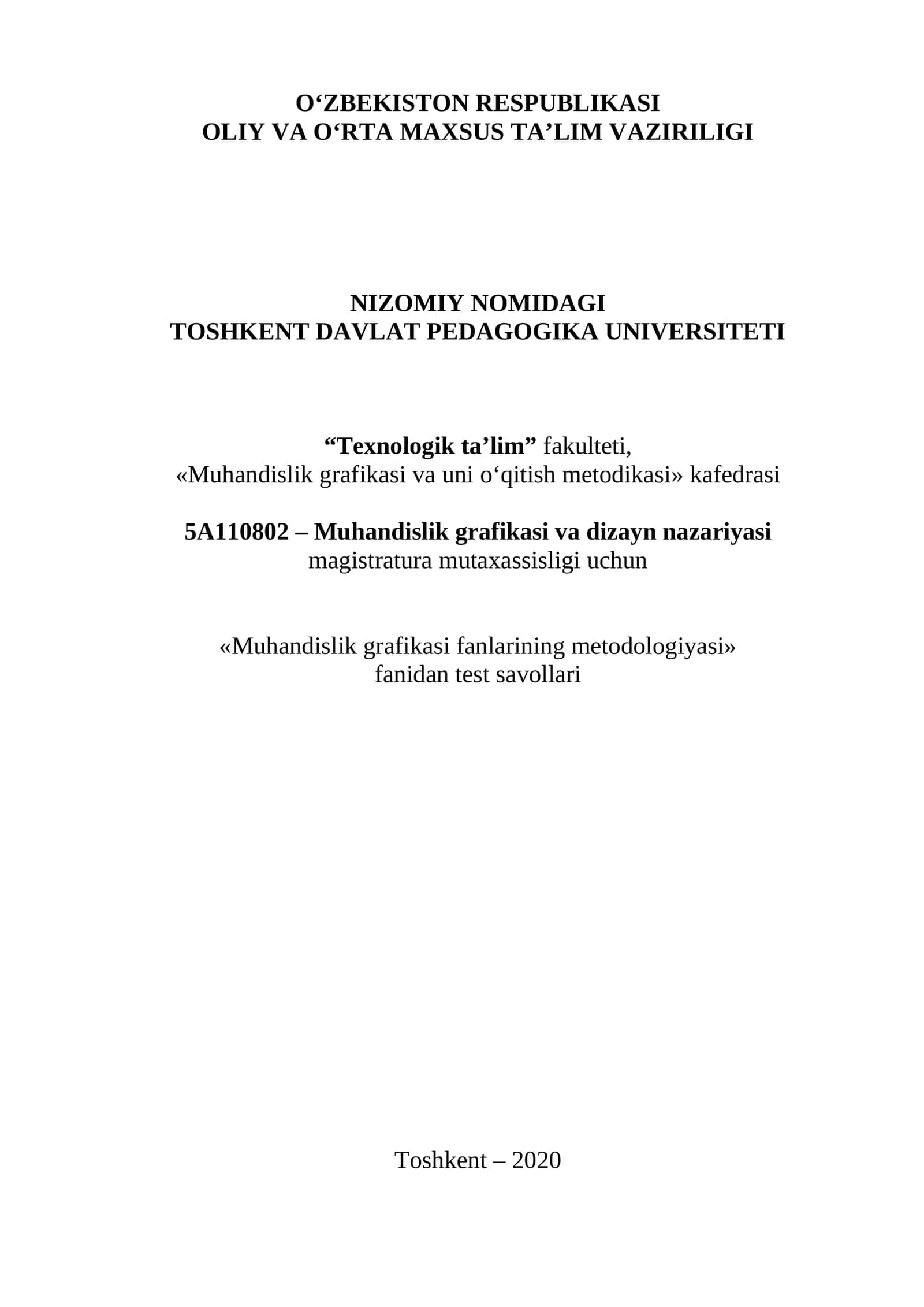 Muhandislik grafikasi fanlarining metodologiyasi