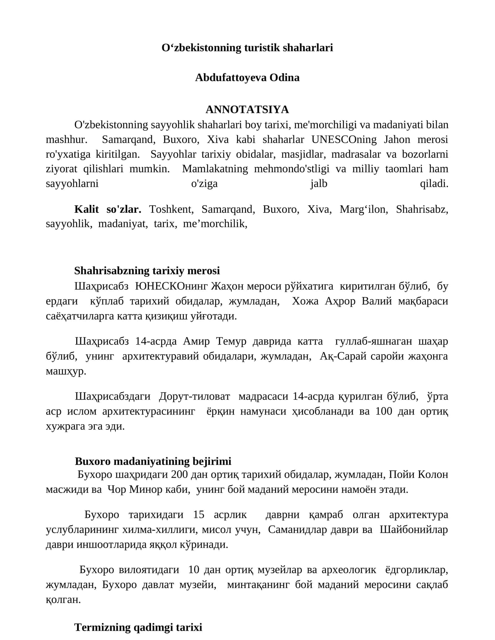 Shahrisabzning tarixiy merosi