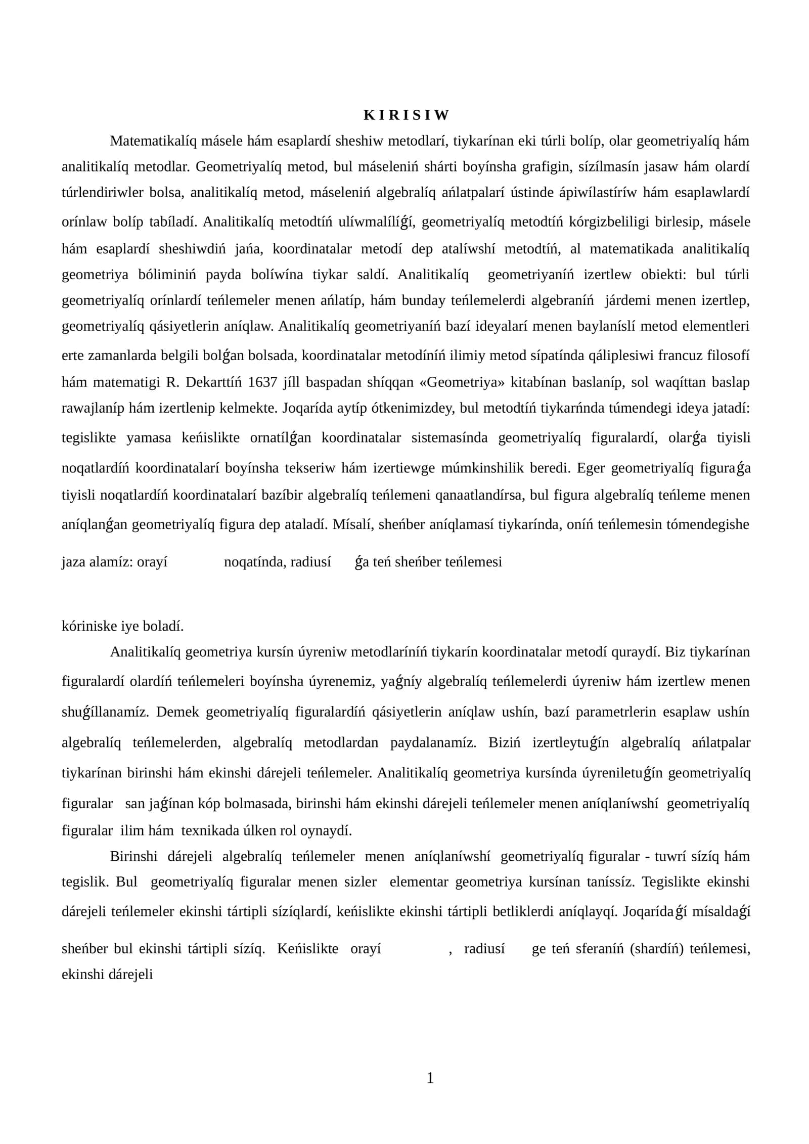 Matematikalíq másele hám esaplardí sheshiw metodlarí