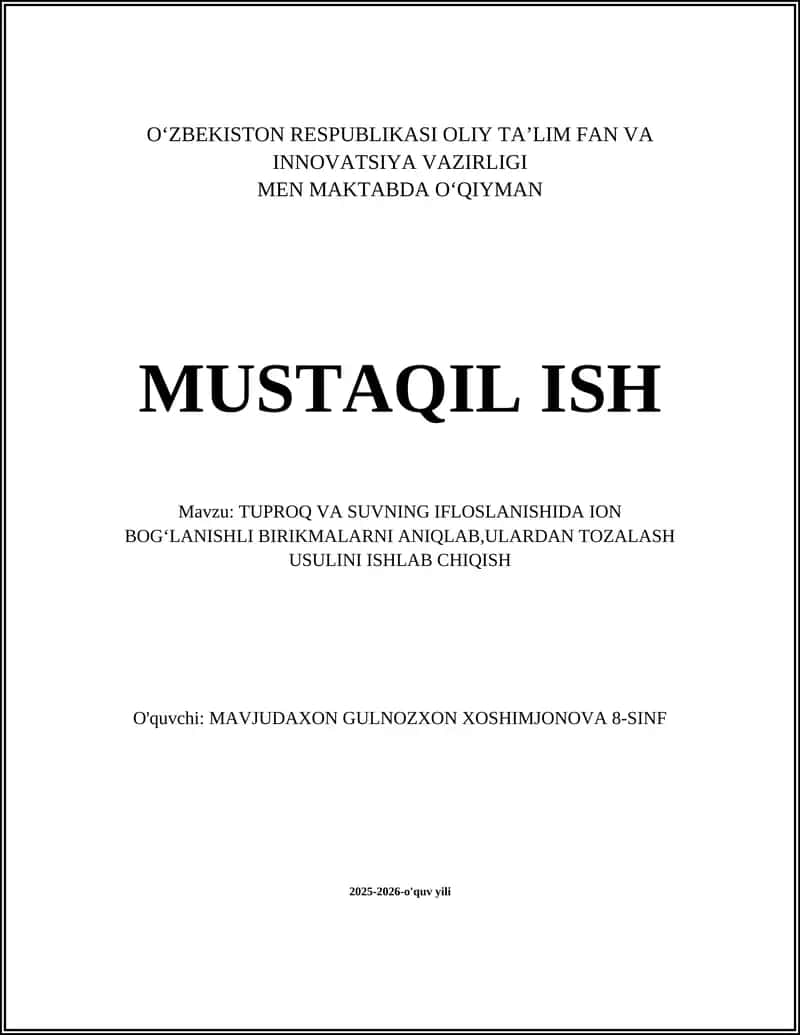 Tuproq va suvning ion bog'lanishli birikmalarni aniqlash