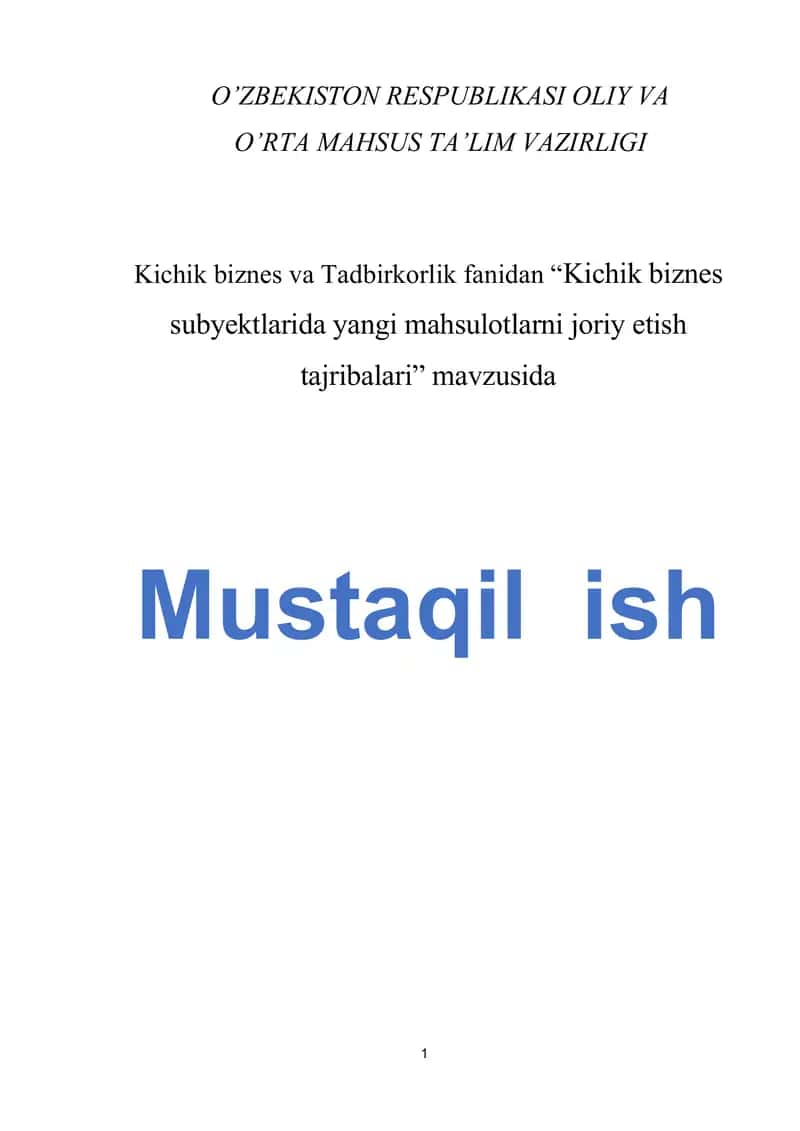 Kichik biznes subyektlarida yangi mahsulotlarni joriy etish tajribalari