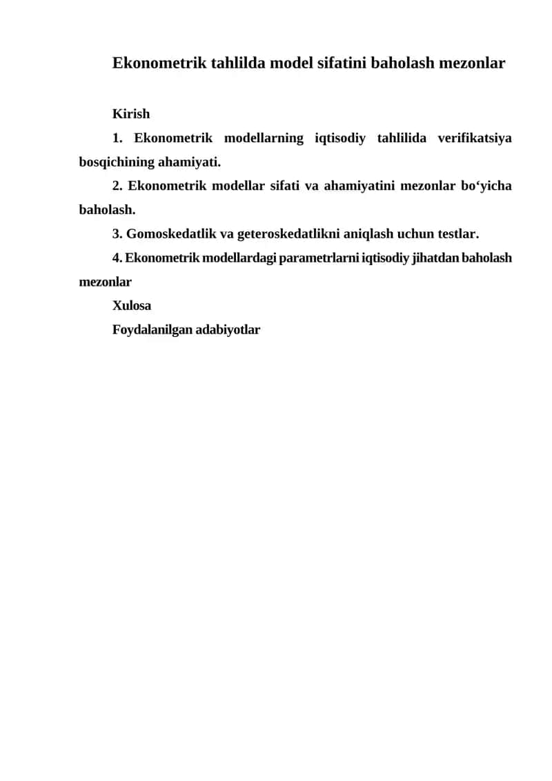 Ekonometrik tahlilda model sifatini baholash mezonlar