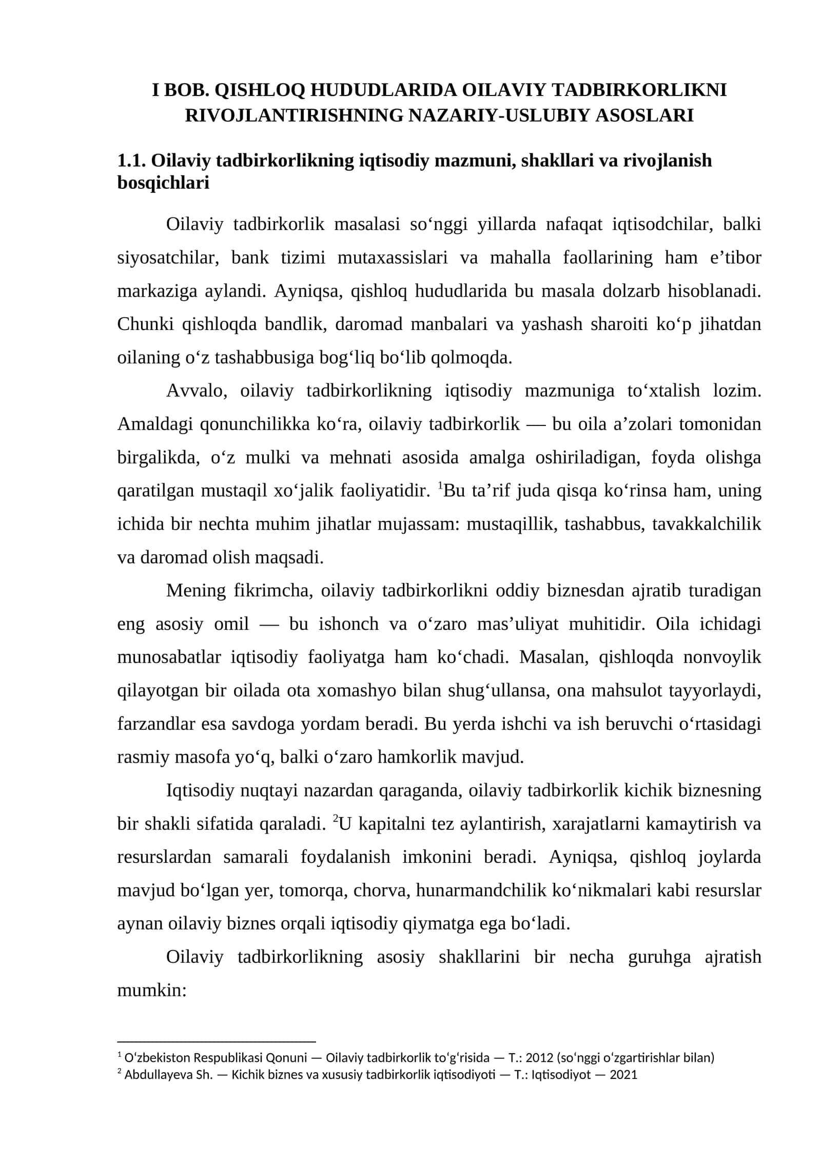 Oilaviy Tadbirkorlikning Nazariy-Uslubi Asoslari