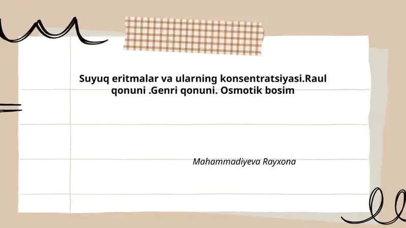Suyuq eritmalar va ularning konsentratsiyasi