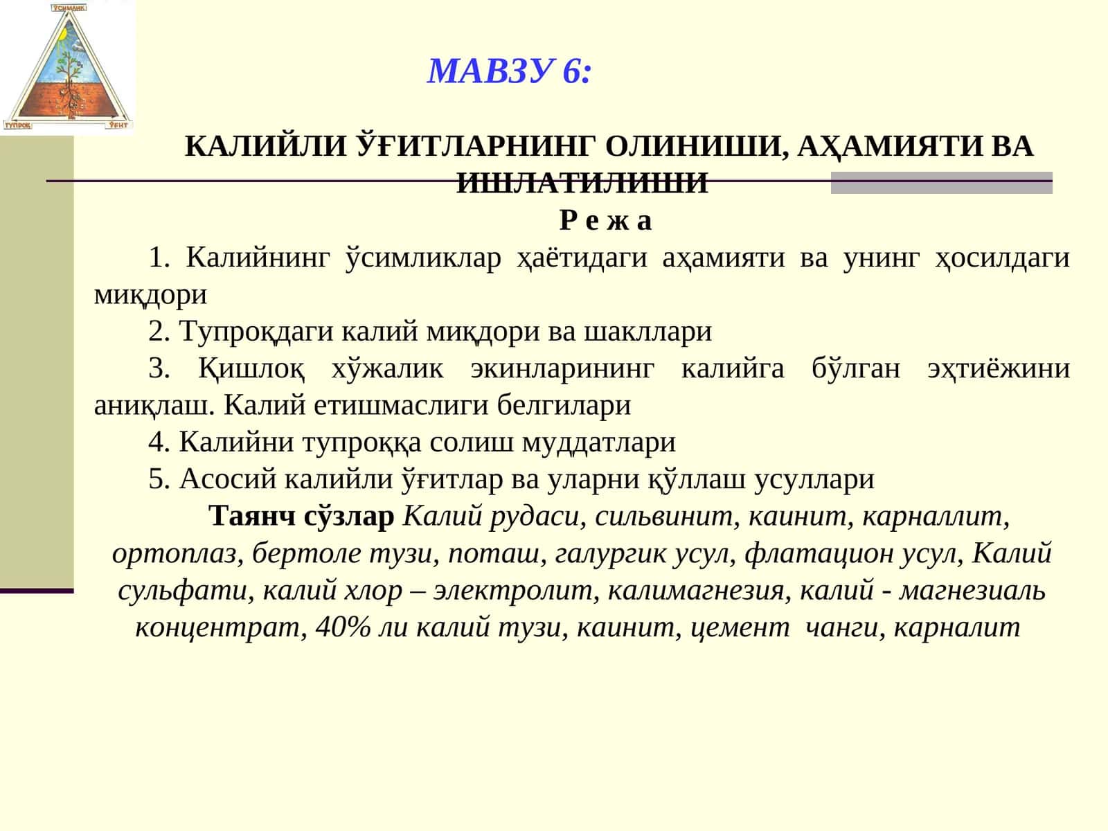 КАЛИЙЛИ ЎҒИТЛАРНИНГ ОЛИНИШИ, АҲАМИЯТИ ВА ИШЛАТИЛИШИ