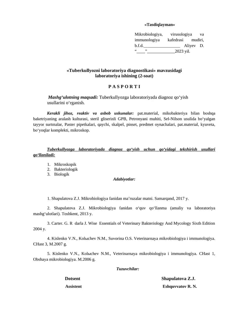 Tuberkullyozni laboratoriya diagnostikasi