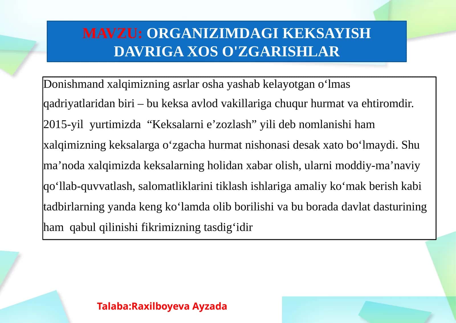 Keksalarni e'zozlash