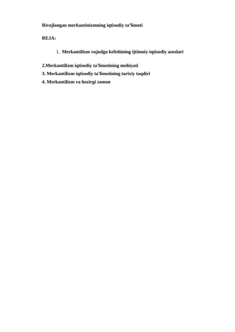 Merkantilizmning iqtisodiy ta’limoti
