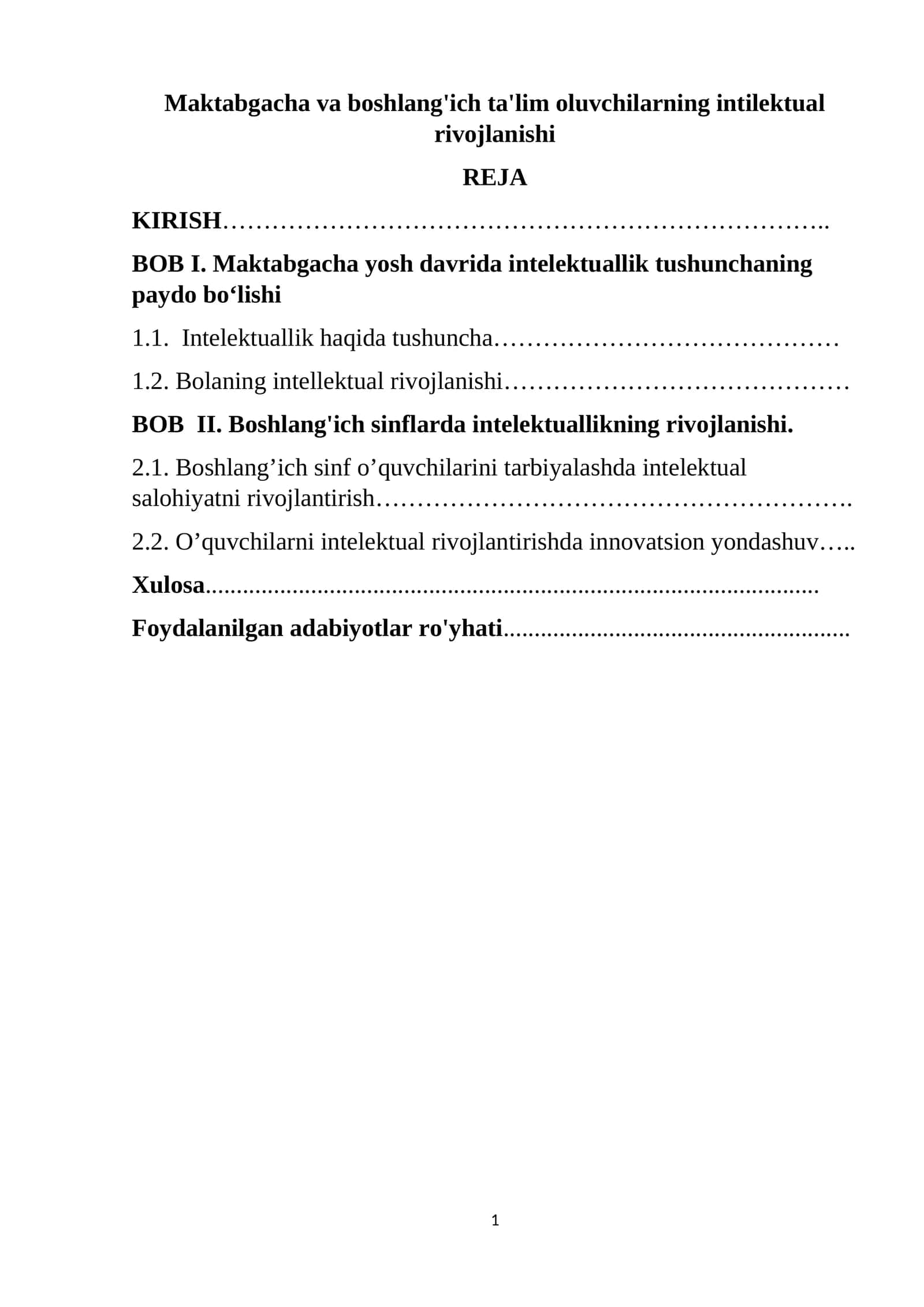 Maktabgacha va boshlang'ich ta'lim oluvchilarning intilektual rivojlanishi