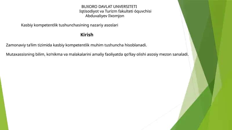 Kasbiy Kompetentlik Tushunchasi