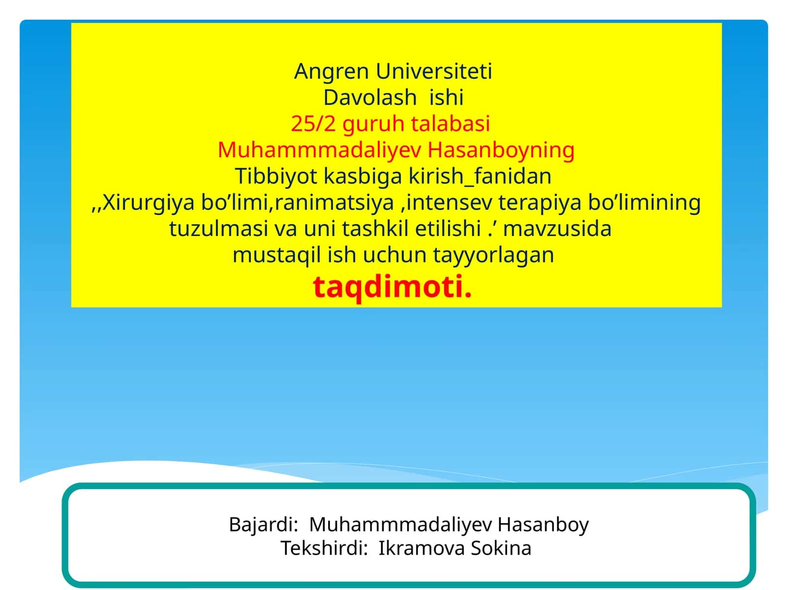 Xirurgiya bo'limi tuzilmasi va unitashkil etilishi