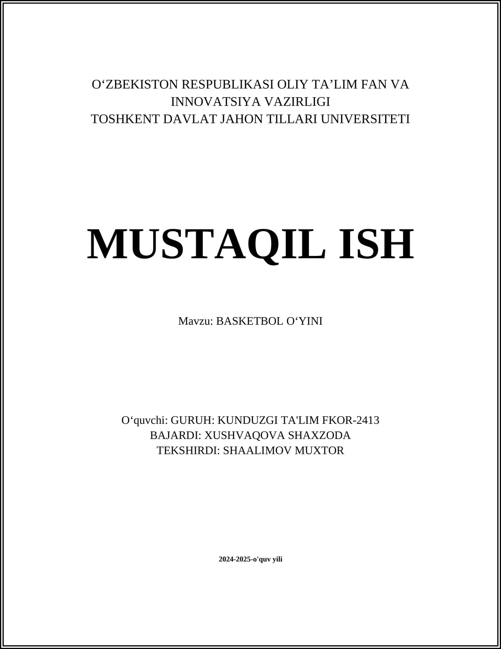 BASKETBOL OʻYINI