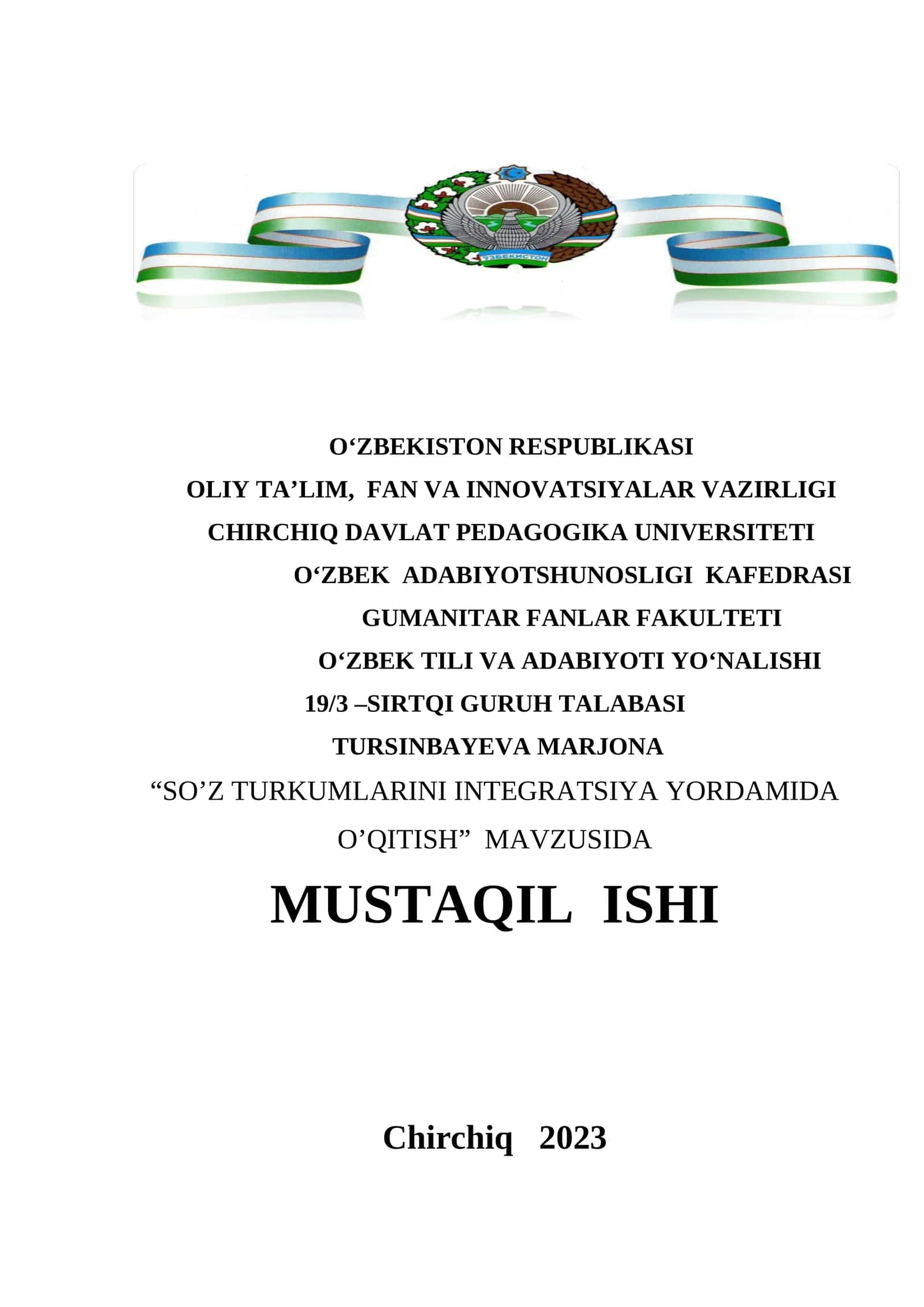 SO’Z TURKUMLARINI INTEGRATSIYA YORDAMIDA O’QITISH