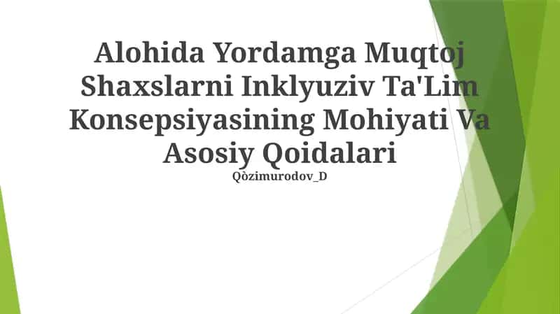 Alohida Yordamga Muqtoj Shaxslarni Inklyuziv Ta'Lim Konsepsiyasining Mohiyati Va Asosiy Qoidalari