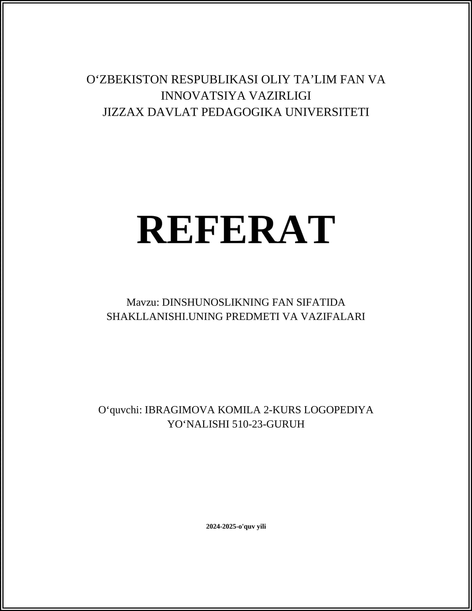 DINSHUNOSLIKNING FAN SIFATIDA SHAKLLANISHI