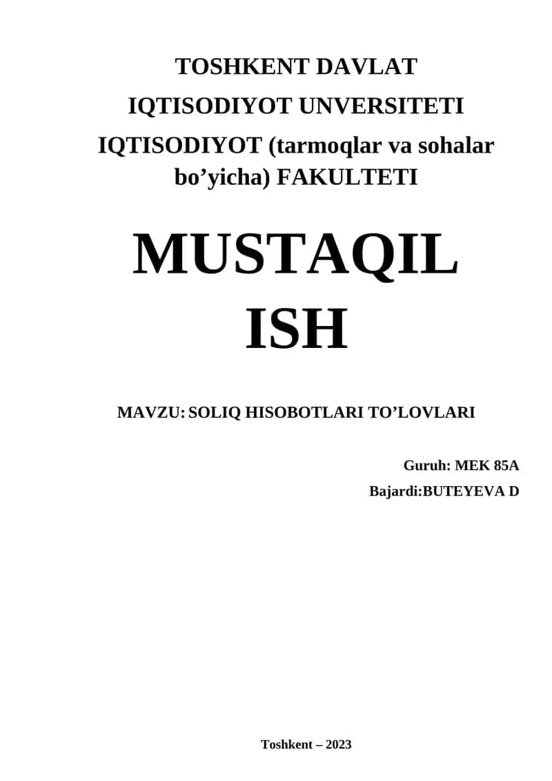 SOLIQ HISOBOTLARI TO’LOVLARI