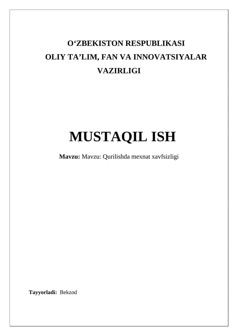 Qurilishda mexnat xavfsizligi