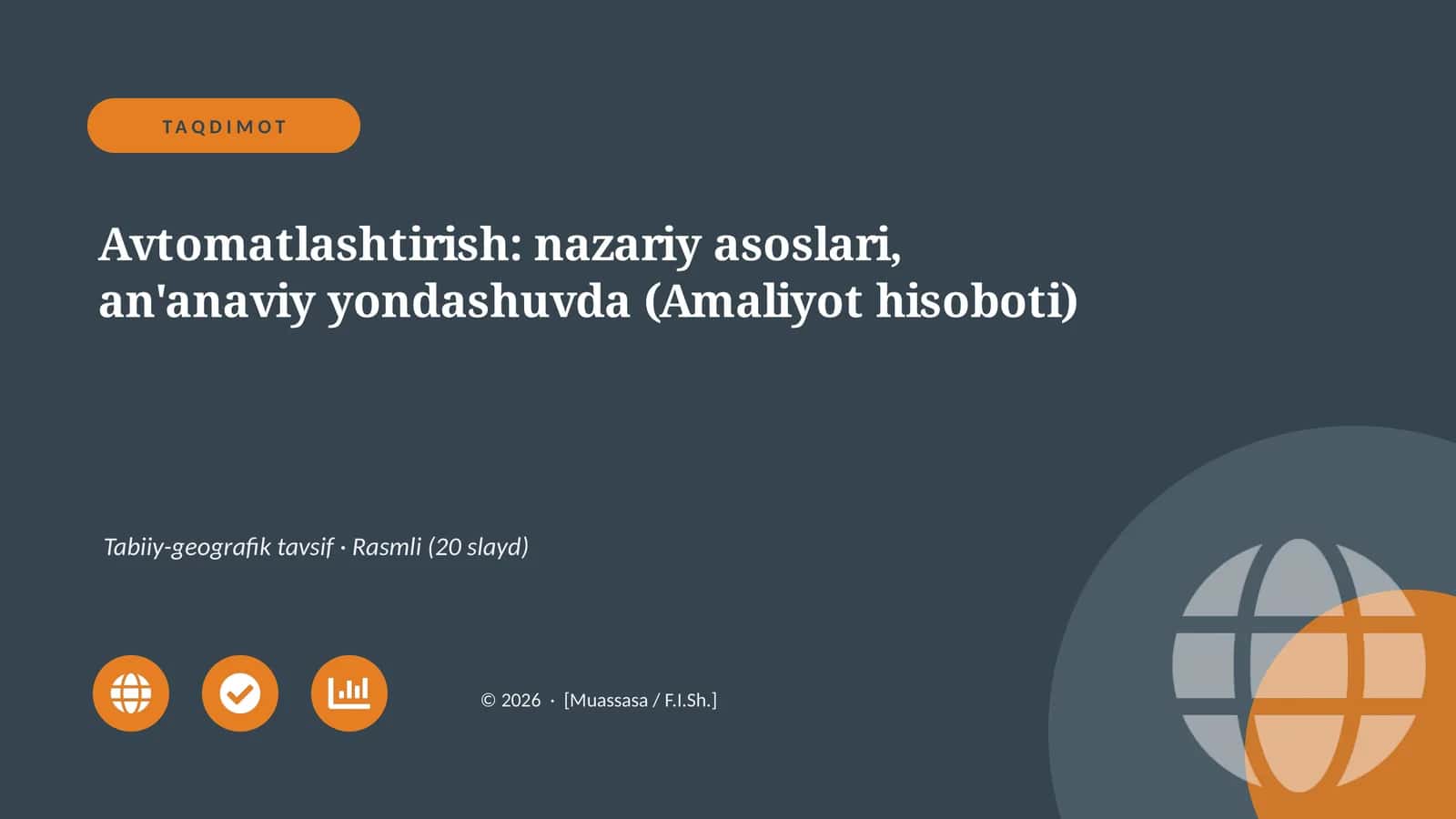 Avtomatlashtirish: nazariy asoslari, an'anaviy yondashuvda (Amaliyot hisoboti)