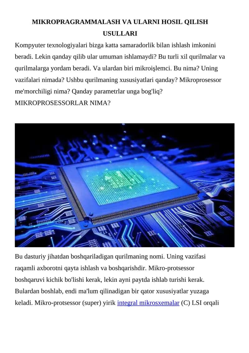 MIKROPROSESSORLAR NIMA?