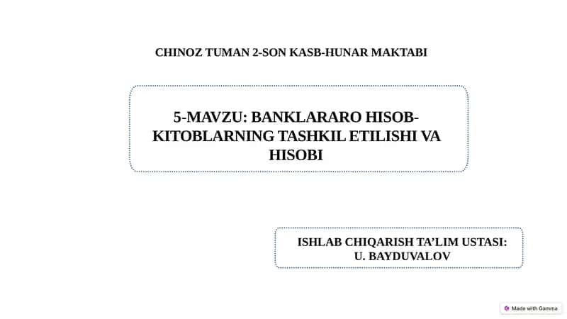 Banklararo hisob-kitoblarning tashkil etilishi va hisobi
