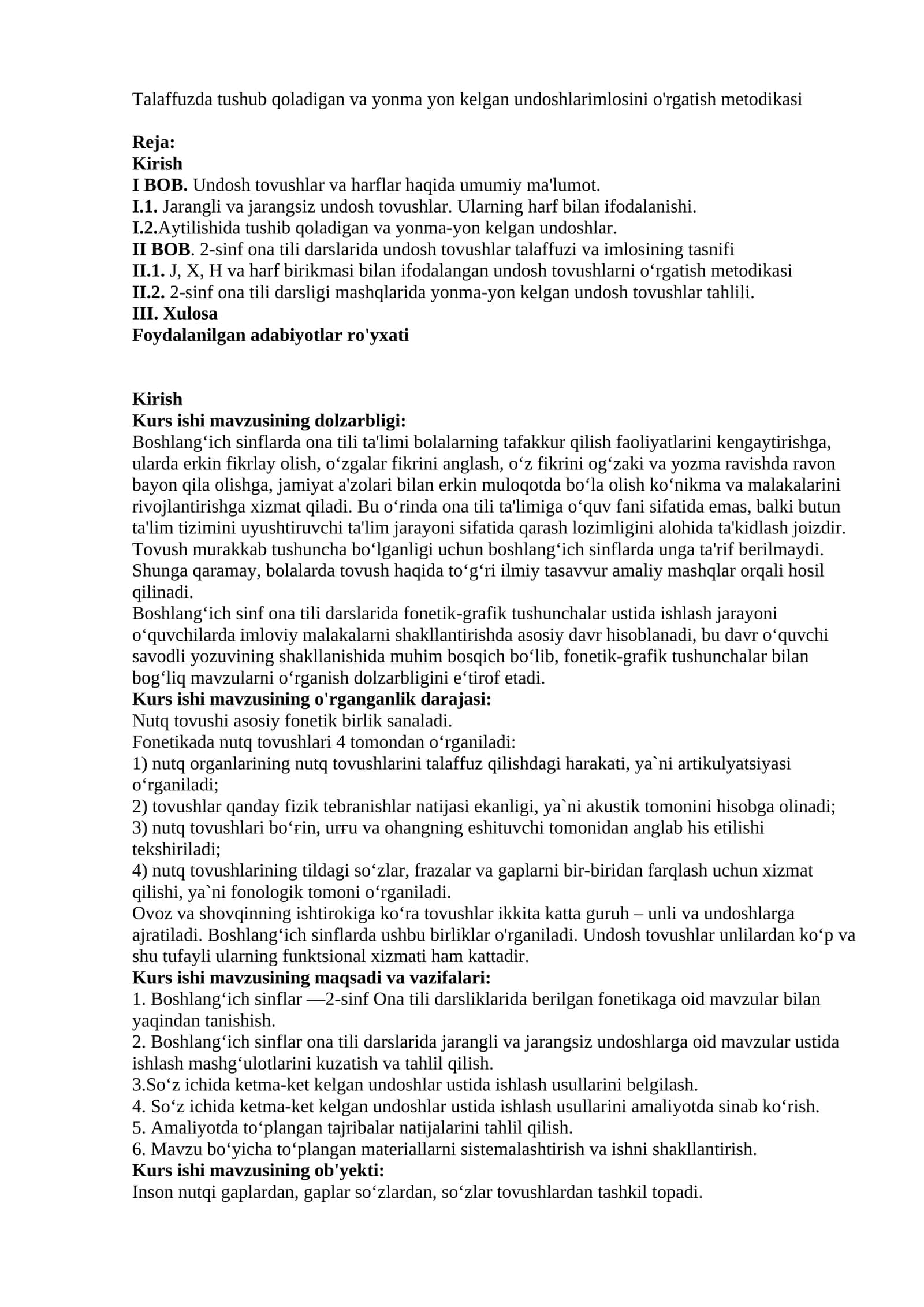 Talaffuzda tushub qoladigan va yonma yon kelgan undoshlarimlosini o'rgatish metodikasi