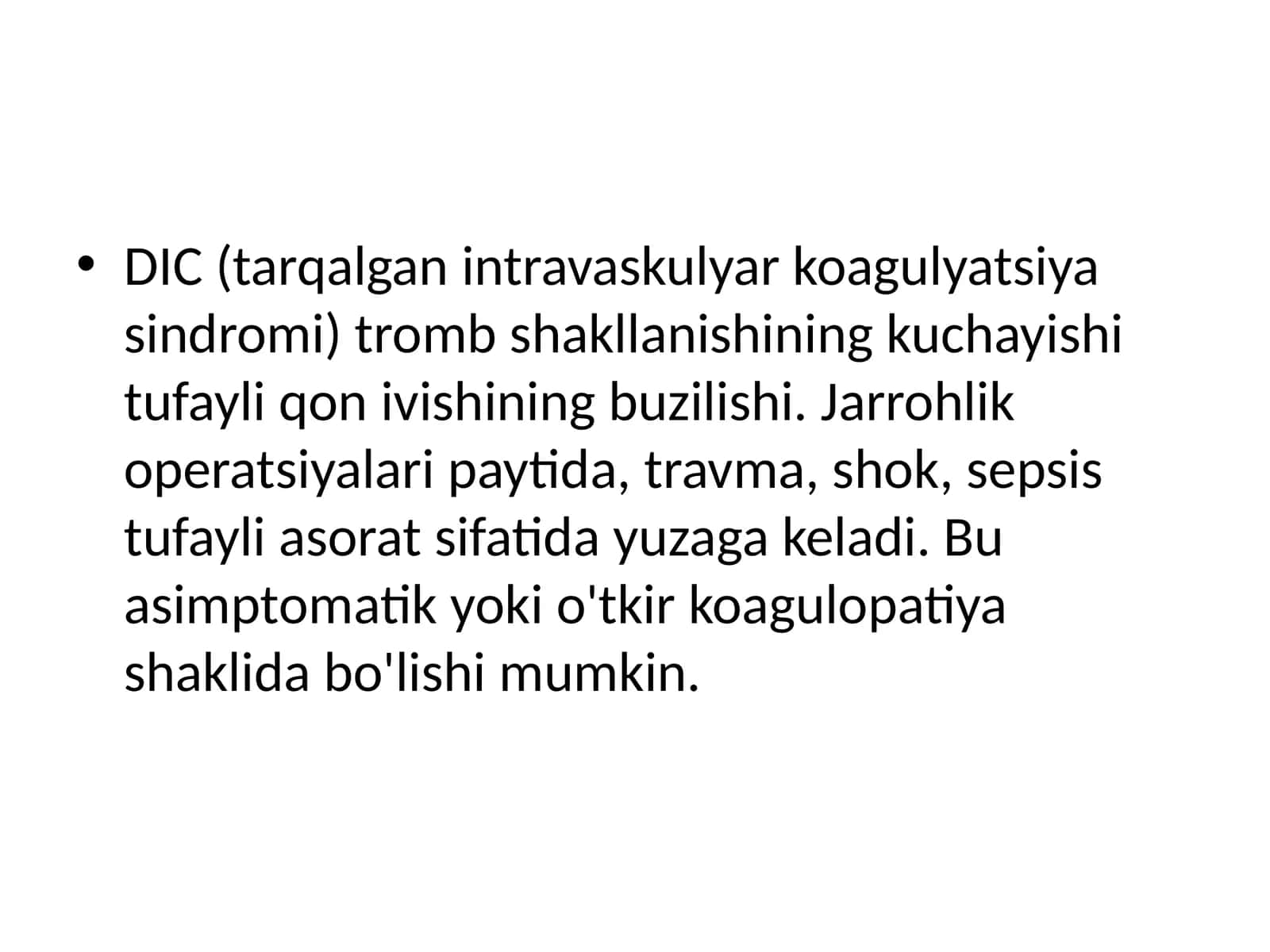 DIC (tarqalgan intravaskulyar koagulyatsiya sindromi)
