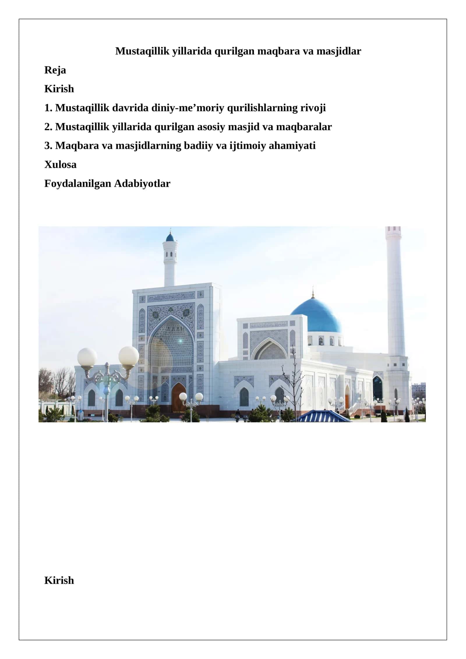 Mustaqillik yillarida qurilgan maqbara va masjidlar